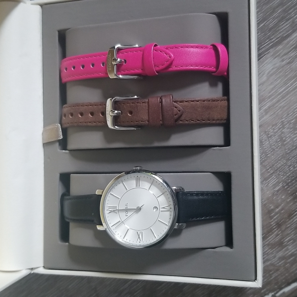 Fossil Silver Watch with Leather Bands